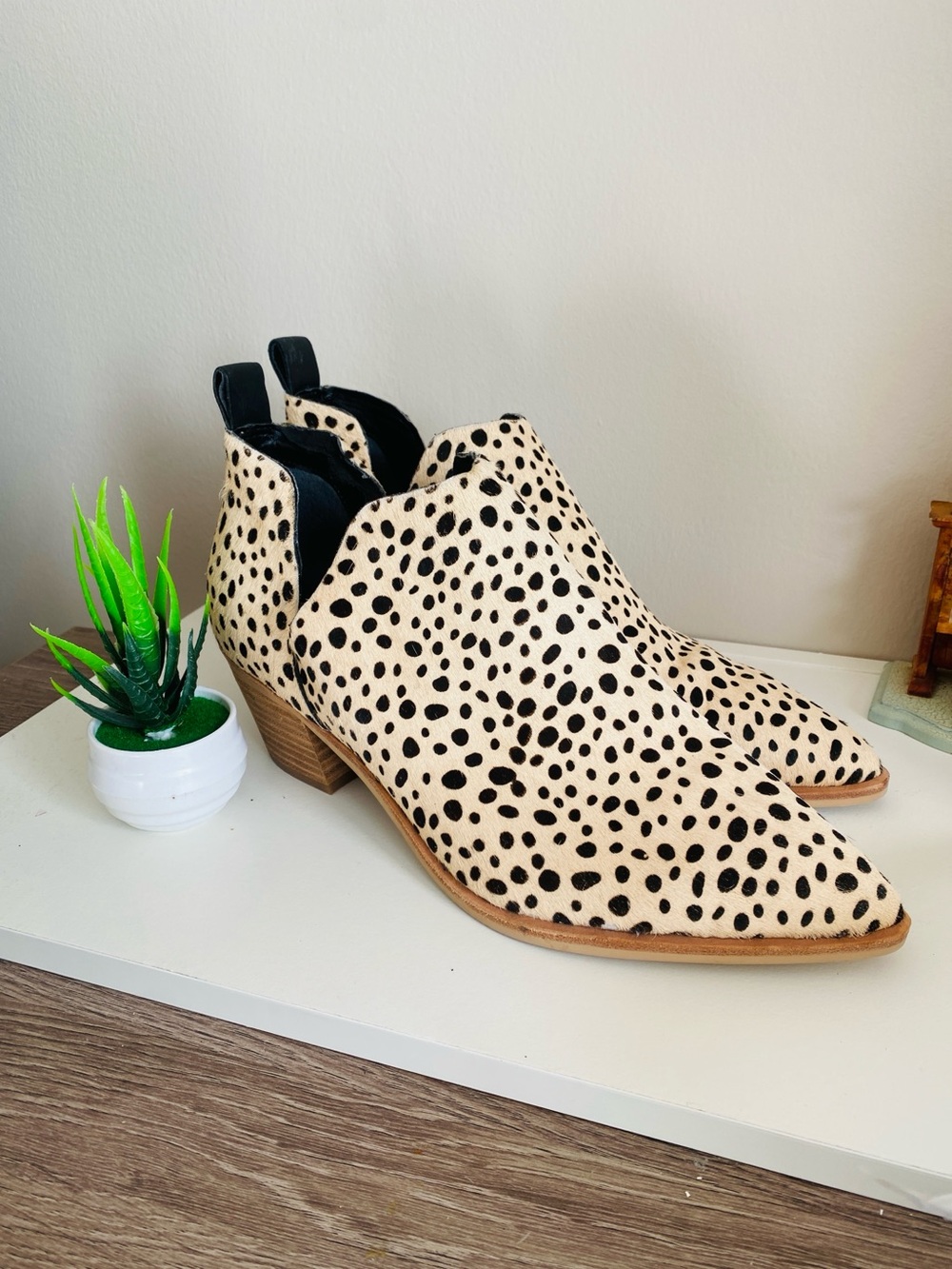 Real Cowhide Hair-On Cheetah Print Ankle Boots Pointed Toe Western Leopard sz 11